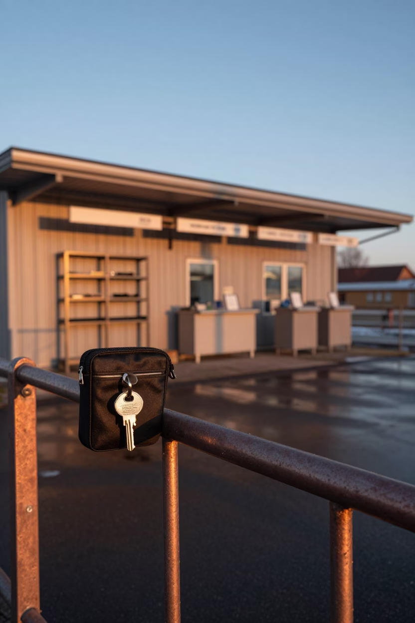 Key Pouch on Swedish Causeway at Dusk in on a wind-open causeway in Sweden