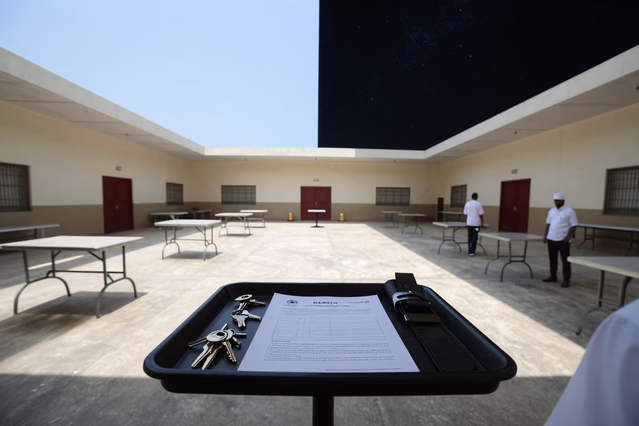 Keys and Petitions Under Split Sky in inside a polling station gymnasium near Delhi