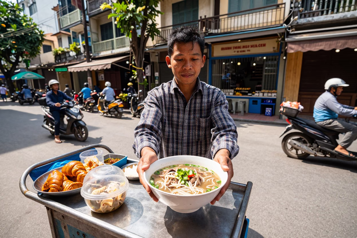 Khao Piak Sen in Hanoi at The Flat Glare Of Noon Light in in Hanoi, Vietnam