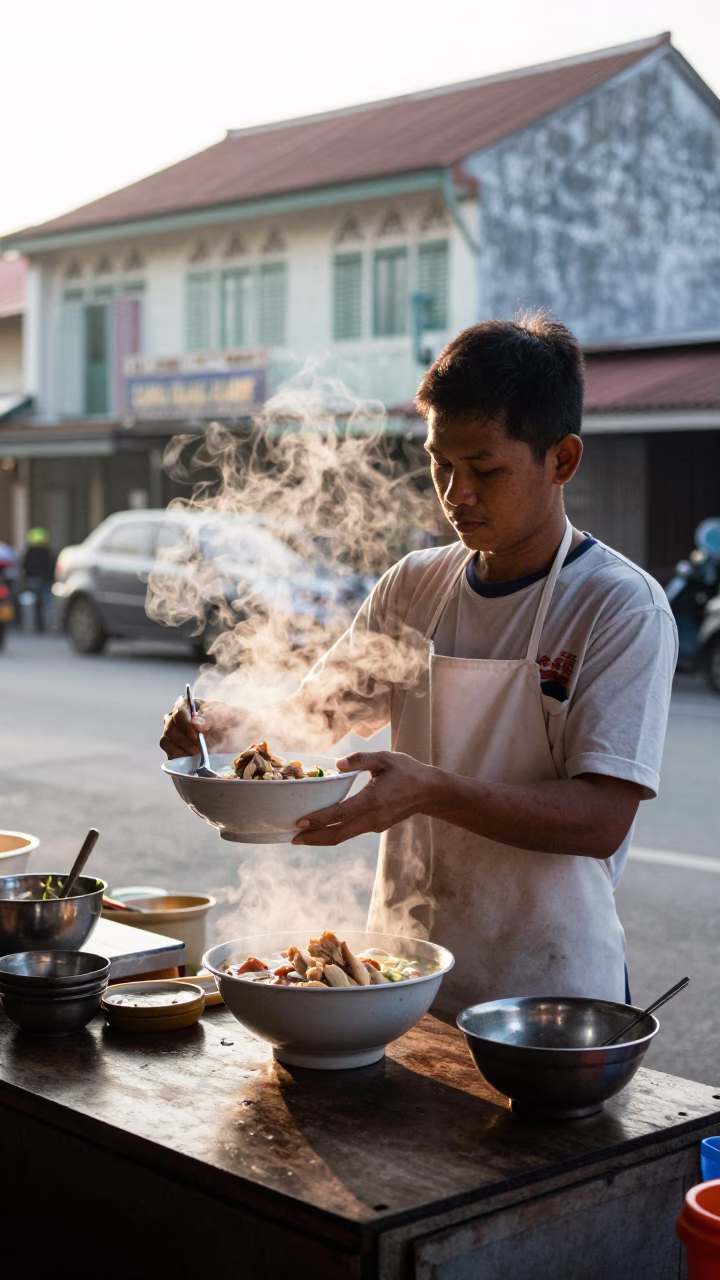Khao Piak Sen just after sunrise in George Town in in George Town, Malaysia