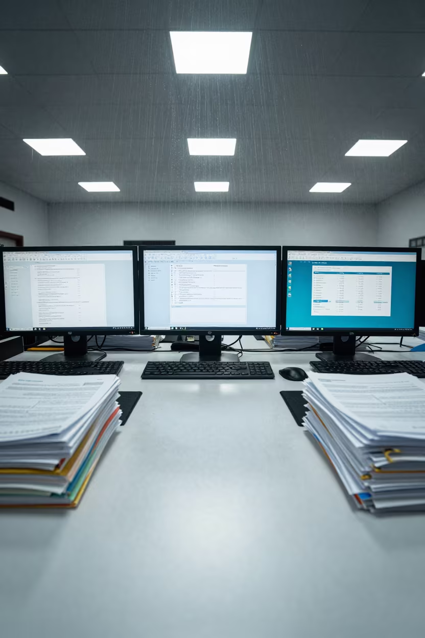 Khartoum Booking Desk Monsoon Light in in an operations center under monitor glow near Khartoum
