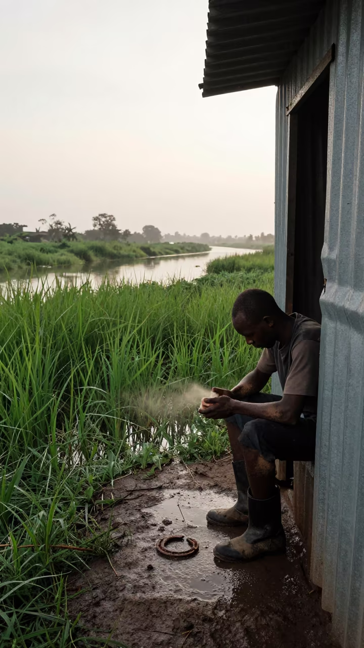 Khartoum Farrier Wiping Dust at Canal Shed Dawn in beside a canal in Khartoum
