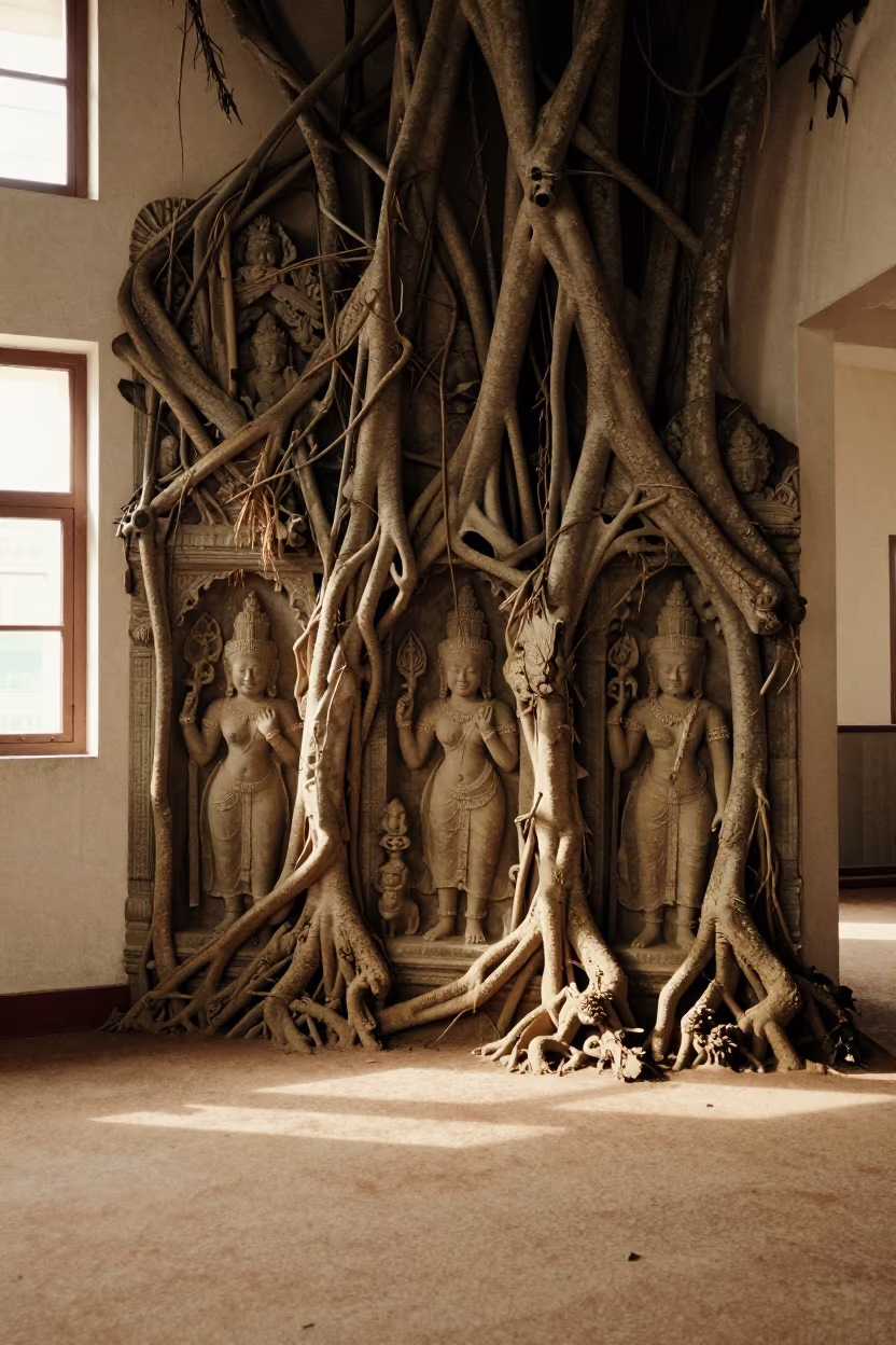Khmer Stone Temple Roots in Detroit Mosque in in a mosque prayer hall in Detroit