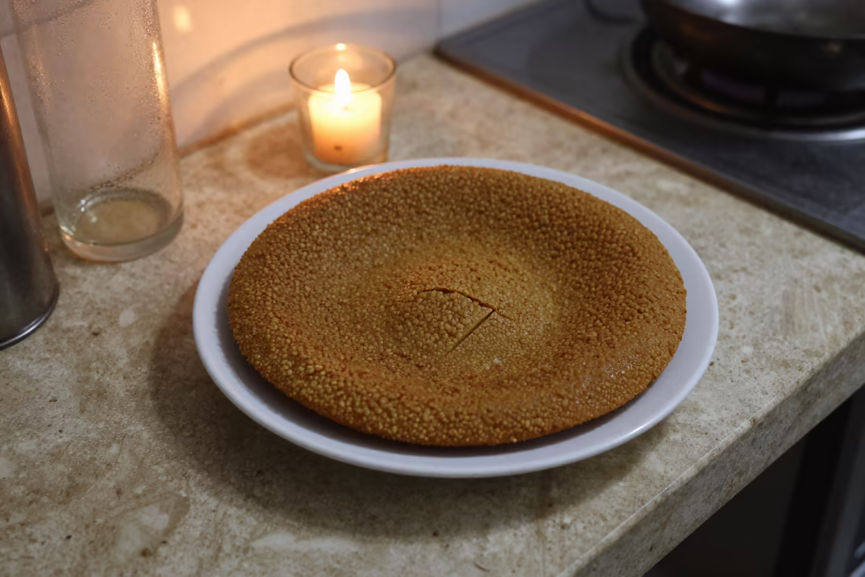 Kibbeh with Cracked Wheat in Amman Evening Light in on a kitchen worktop in Amman
