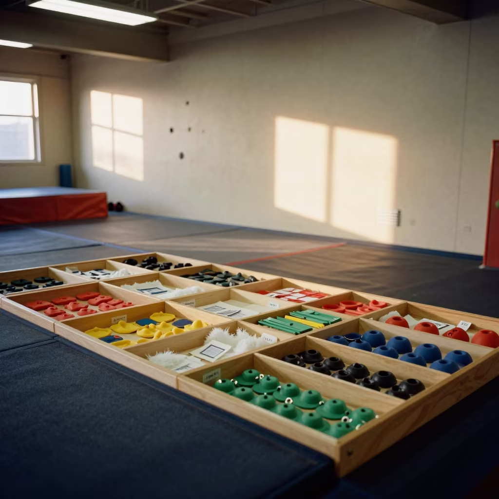 Kids Club Cubby Label Tray in Climbing Gym in inside a climbing gym warmup zone in Pecs