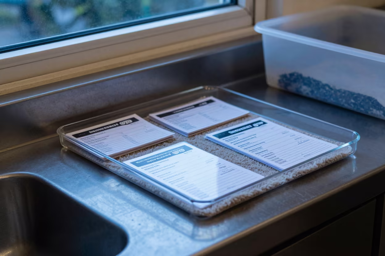 Kigali Pet Score Tray with Blue Twilight in inside a fish bagging counter zone near Kigali
