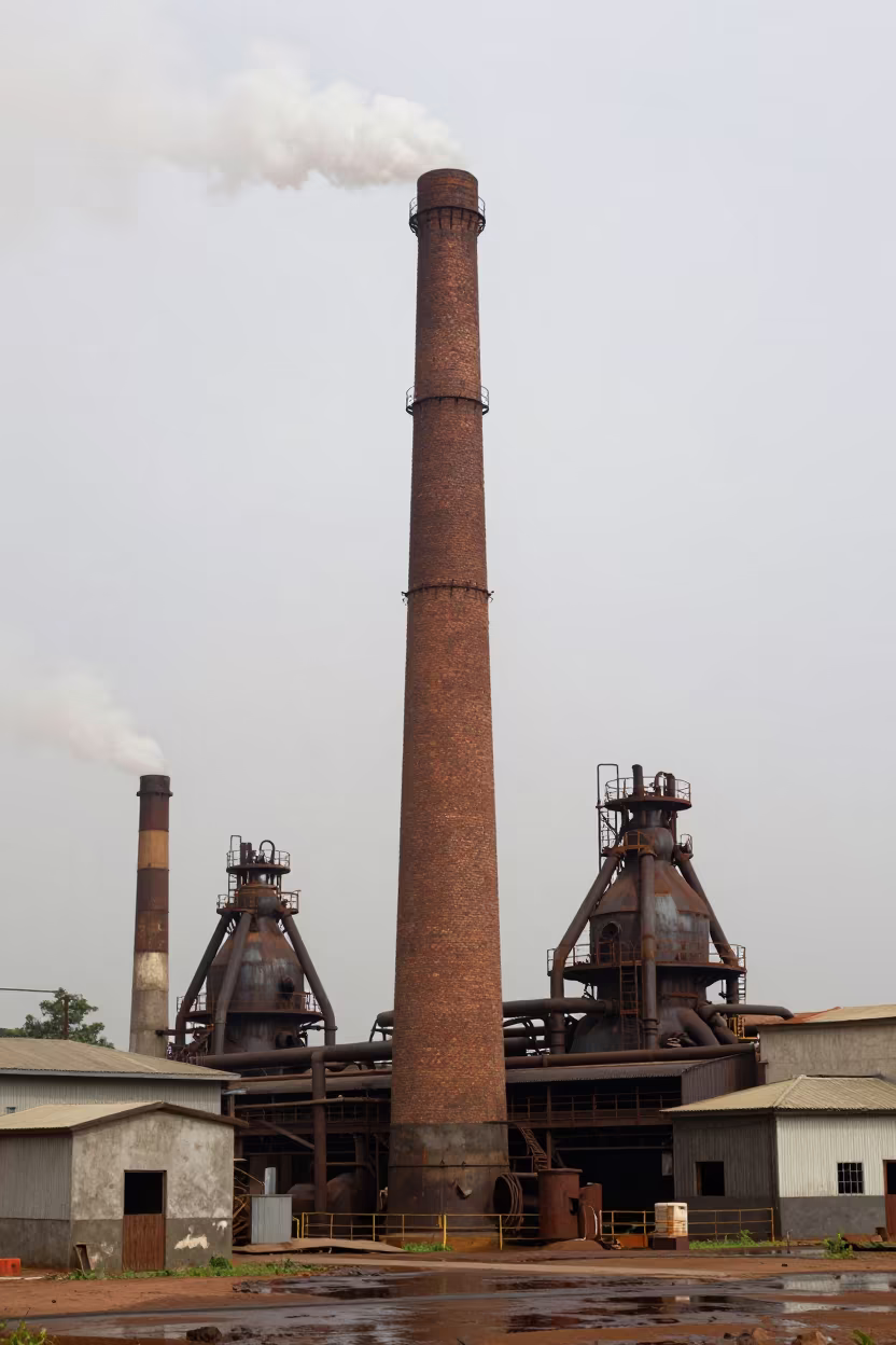 Kiln Chimney Smoke Over Ouidah Blast Furnace in beside a blast furnace near Ouidah