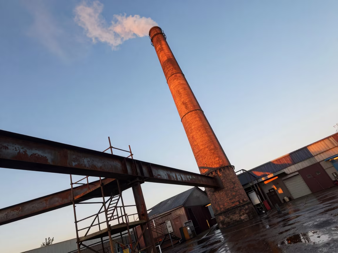 Kiln Chimney Smoke Against Sunset Sky in on a scaffold platform near Port Harcourt