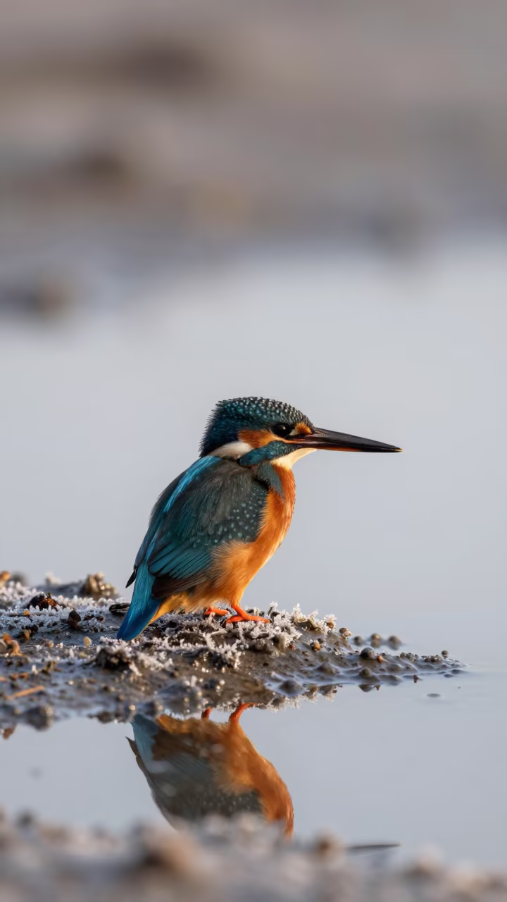 Kingfisher Perched on Frosted Bog in Angola in beside a tidal inlet in Angola