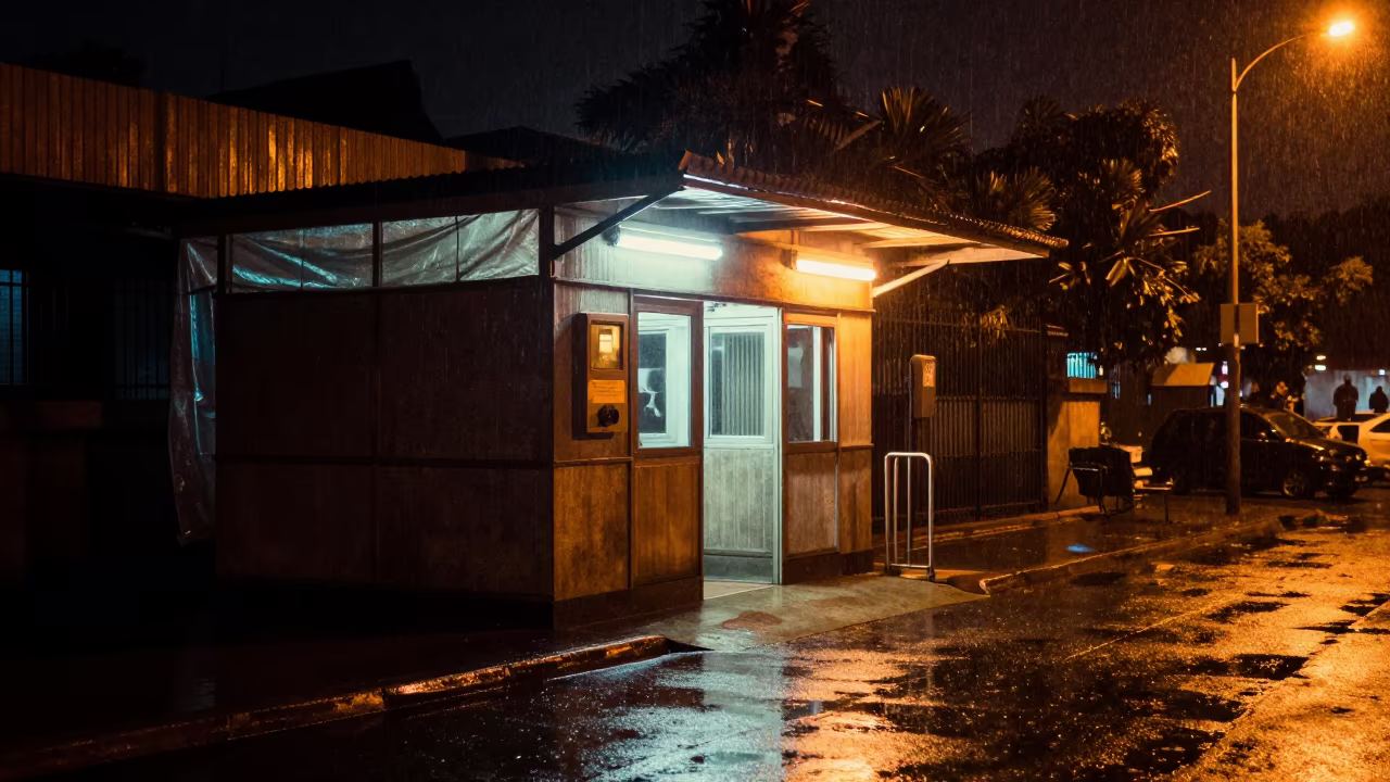Kinshasa Metro Kiosk Rain Night in outside a metro entrance in Kinshasa