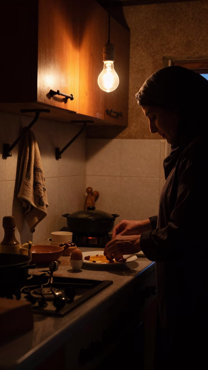 Kitchen Activity at The Predawn Darkness Light in Fez in in Fez, Morocco