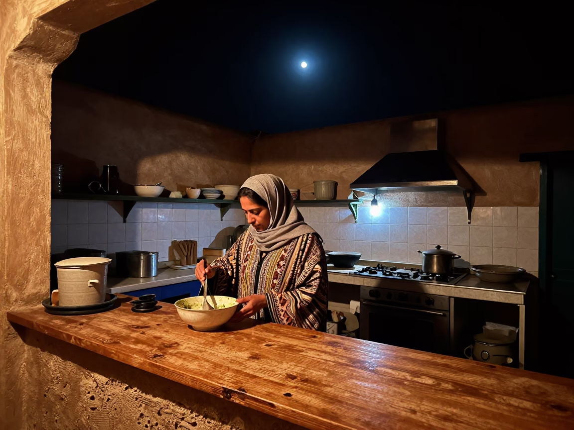 Kitchen Activity in Essaouira at The Deepest Night Sky Light in in Essaouira, Morocco