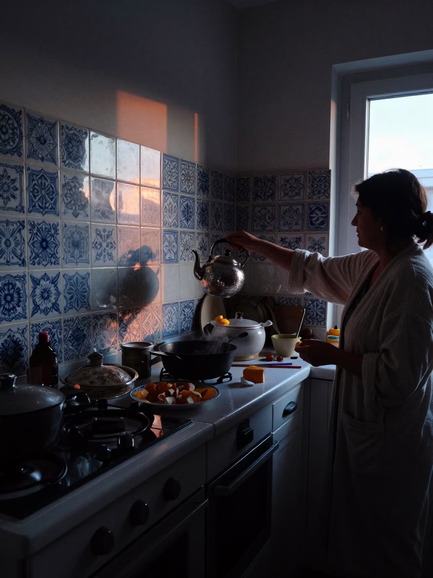 Kitchen Chaos in Izmir at Sunrise Light in in Izmir, Turkey