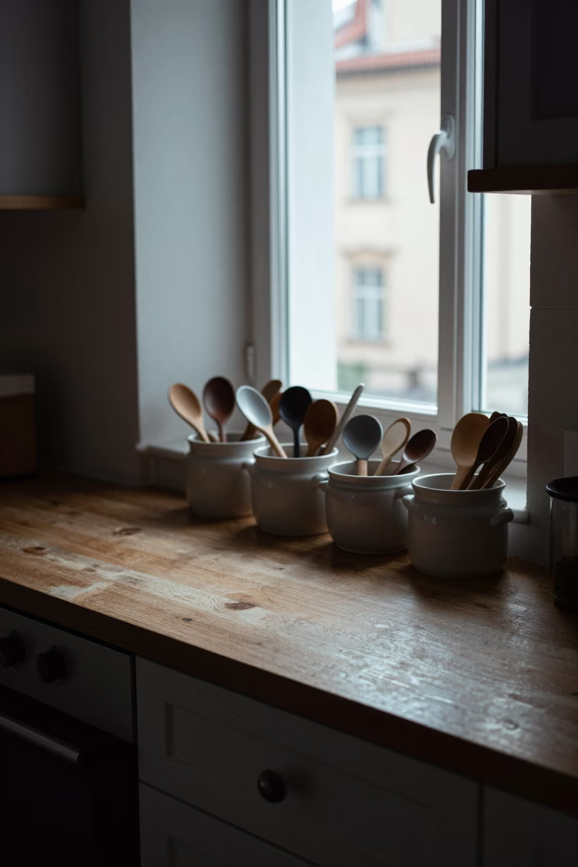 Kitchen Counter at Early Morning Light in Prague in in Prague, Czech Republic