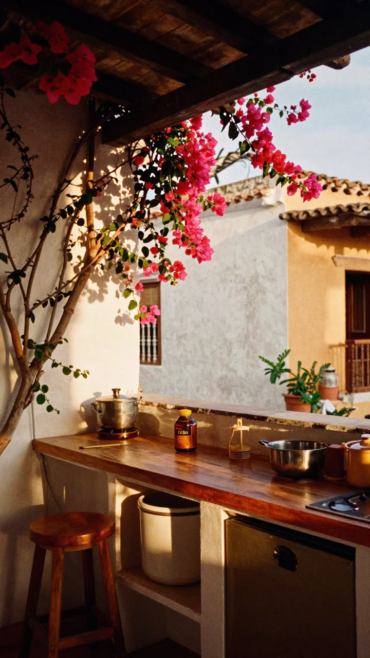 Kitchen Counter at Honeyed Evening Light in Cartagena in in Cartagena, Colombia