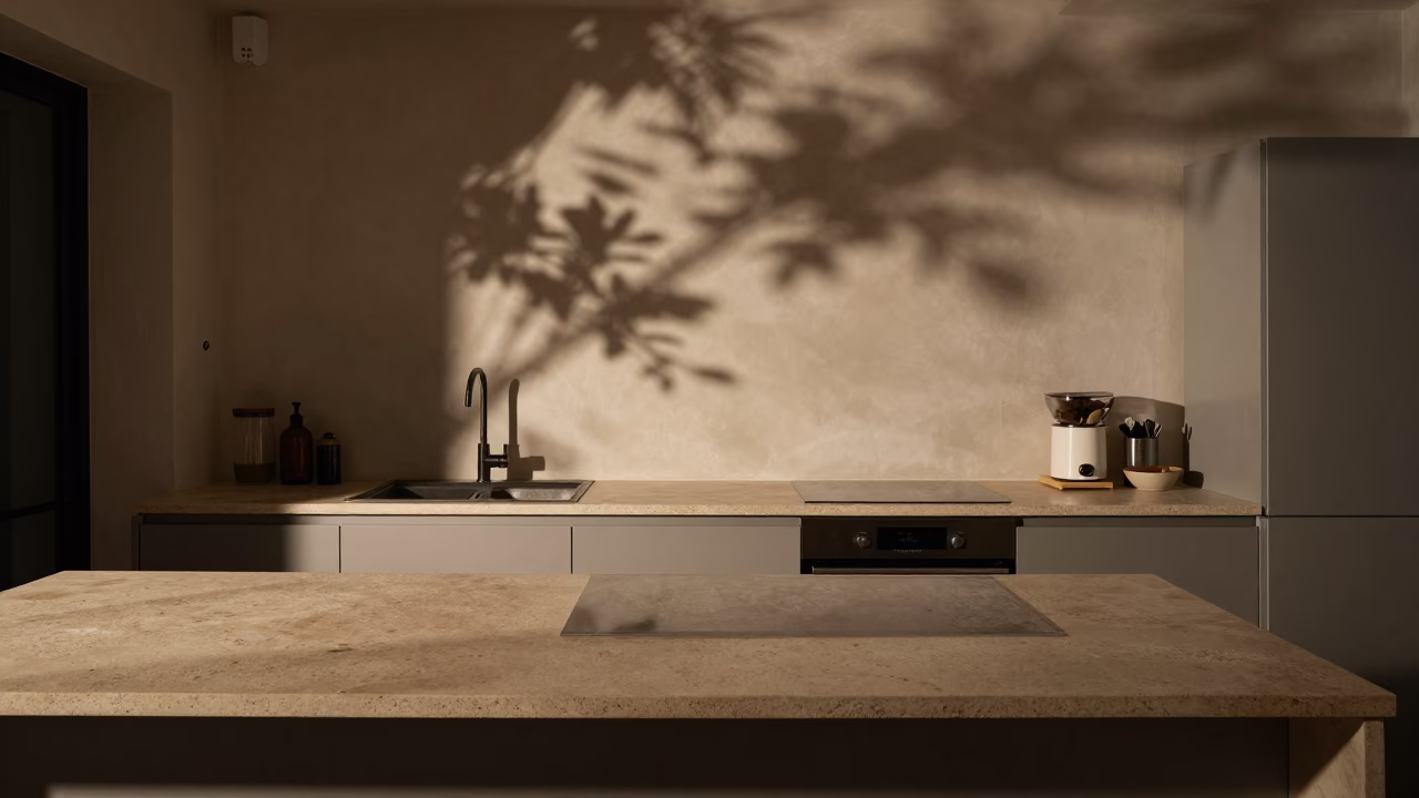Kitchen Counter in Barcelona at Deep In The Night Light in in Barcelona, Spain