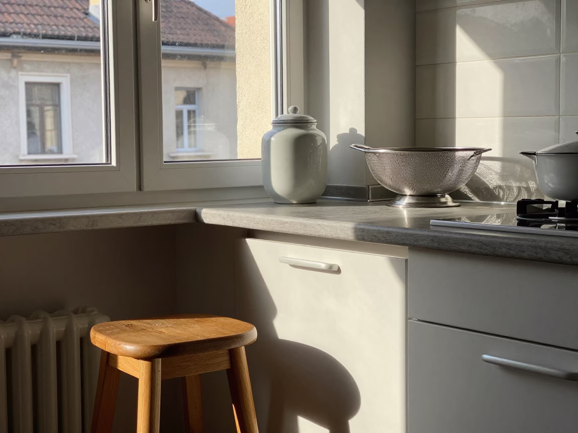 Kitchen Counter in Budapest at The Early Afternoon Light in in Budapest, Hungary
