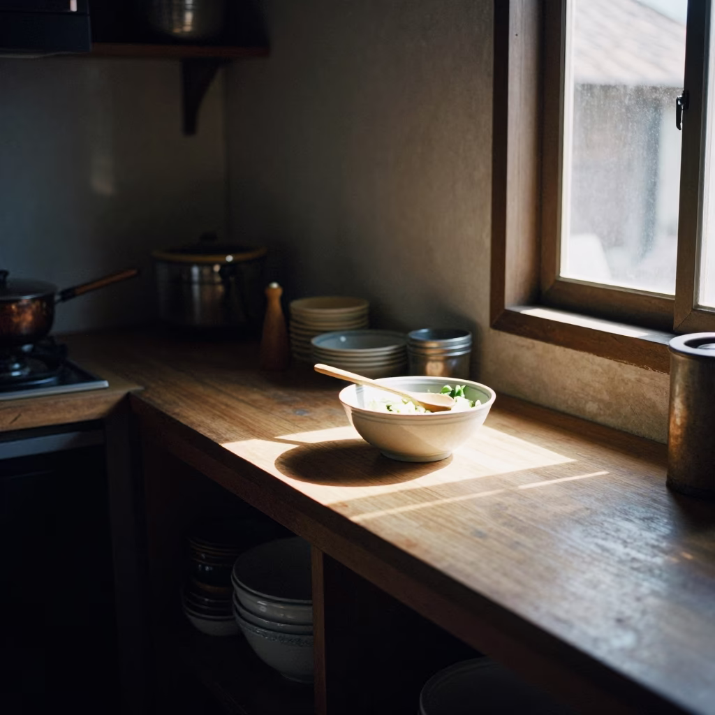 Kitchen Counter in Chiang Mai at The Early Afternoon Light in in Chiang Mai, Thailand