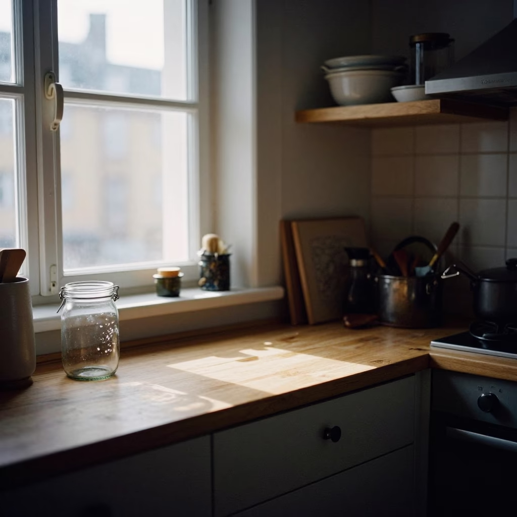 Kitchen Counter in Copenhagen at Clear Late-afternoon Light in in Copenhagen, Denmark