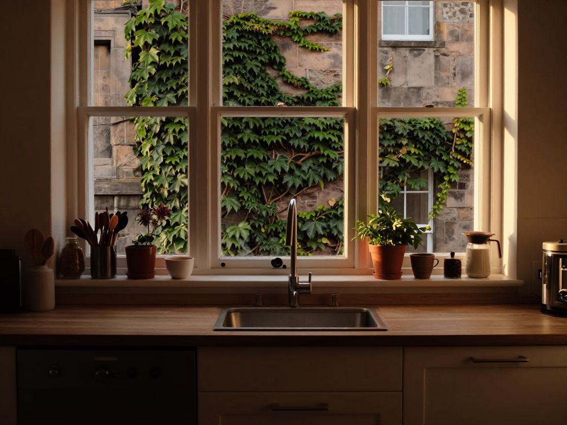 Kitchen Counter in Edinburgh at Honeyed Evening Light in in Edinburgh, United Kingdom