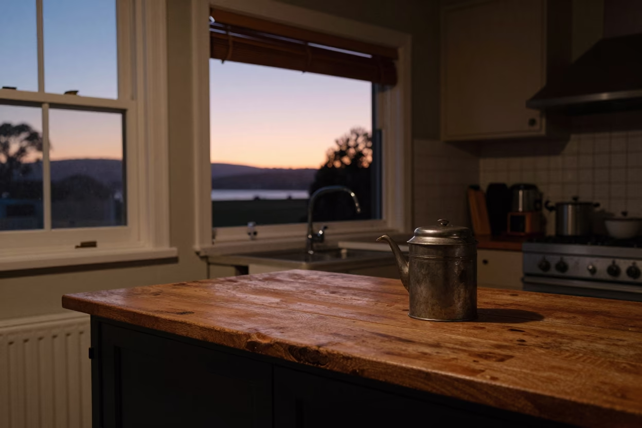 Kitchen Counter in Hobart at The Still Hours Before Dawn Light in in Hobart, Tasmania, Australia