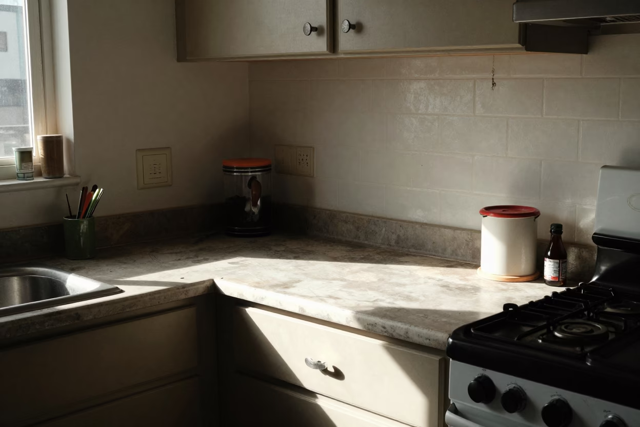 Kitchen Counter in Los Angeles at The Flat Glare Of Noon Light in in Los Angeles, California, United States