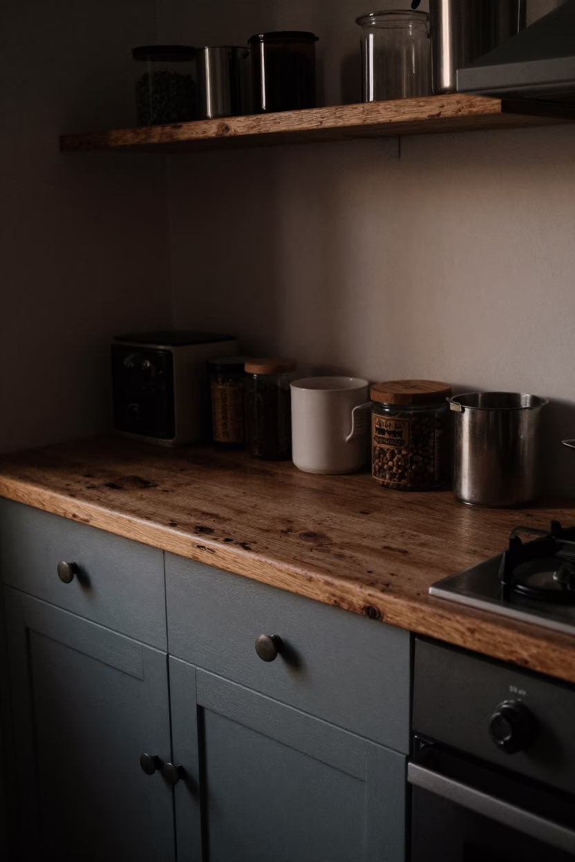 Kitchen Counter in Marseille at The Predawn Darkness Light in in Marseille, France