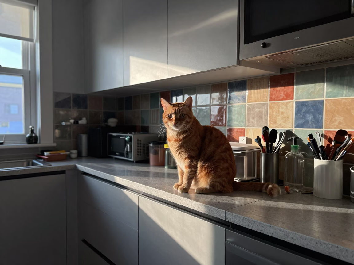 Kitchen Counter in Montreal at Early Morning Light in in Montreal, Quebec, Canada