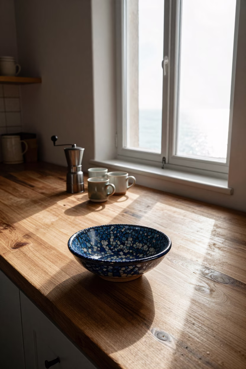 Kitchen Counter in Nice at As First Light Reaches The Scene in in Nice, France