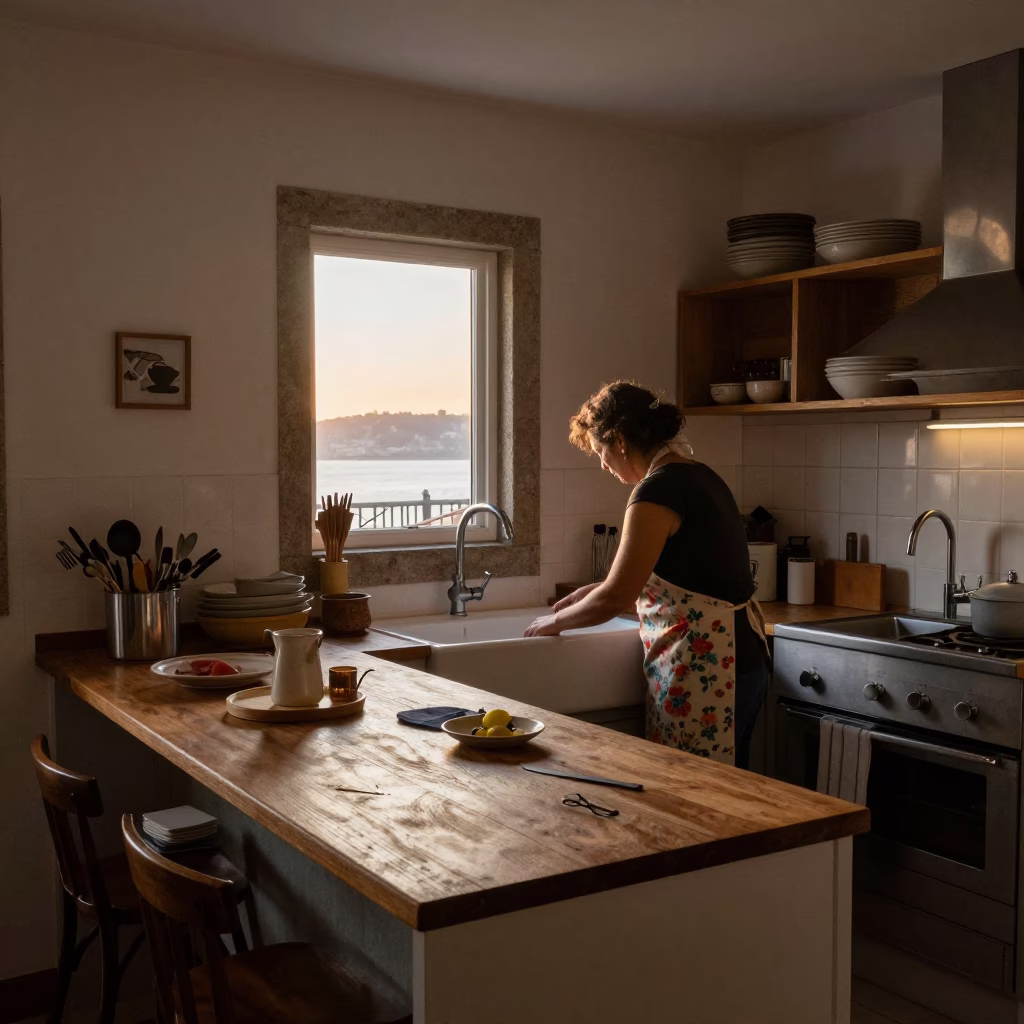 Kitchen Counter in Porto at Nautical Dawn Light in in Porto, Portugal