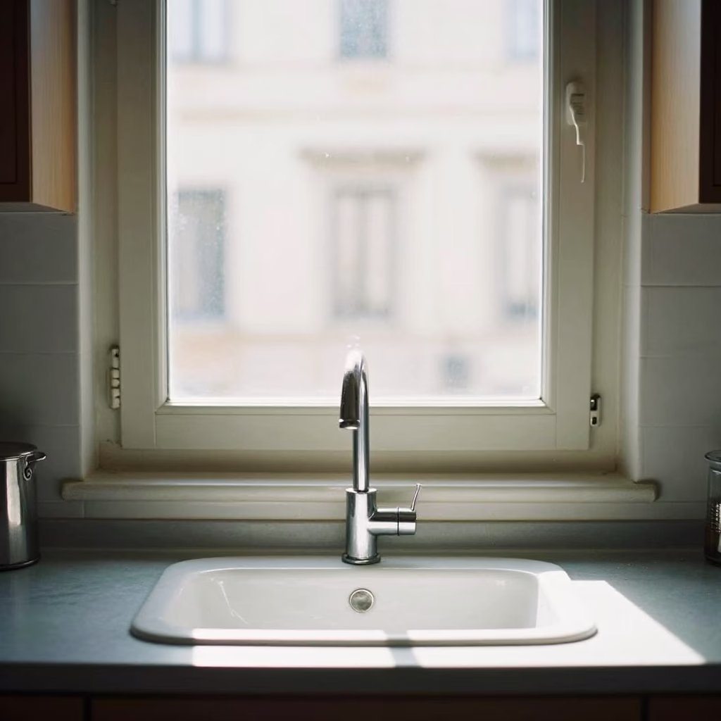 Kitchen Counter in Rome at Bright Midmorning Light in in Rome, Italy