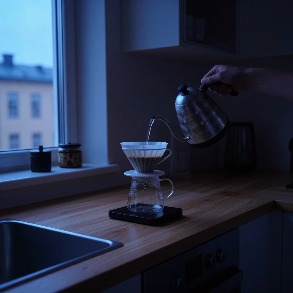 Kitchen Counter in Stockholm at The Still Hours Before Dawn Light in in Stockholm, Sweden