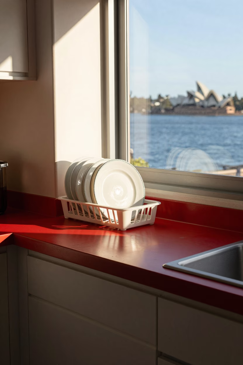 Kitchen Counter in Sydney at Clear Late-afternoon Light in in Sydney, New South Wales, Australia