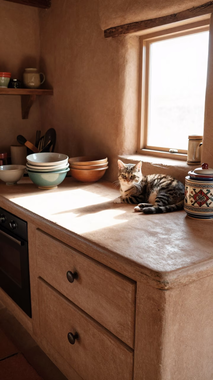 Kitchen Countertop in Santa Fe at Late Morning Light in in Santa Fe, New Mexico, United States