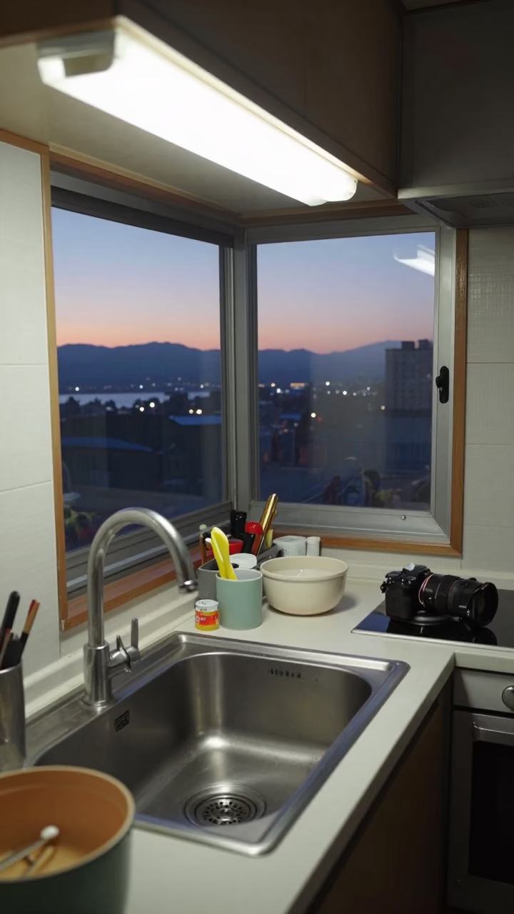 Kitchen Dawn in Sapporo at The Still Hours Before Dawn Light in in Sapporo, Japan