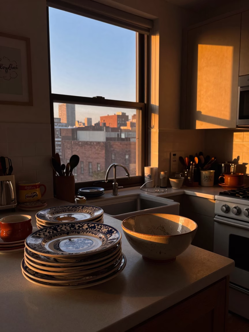 Kitchen Evening in New York at Honeyed Evening Light in in New York, New York, United States