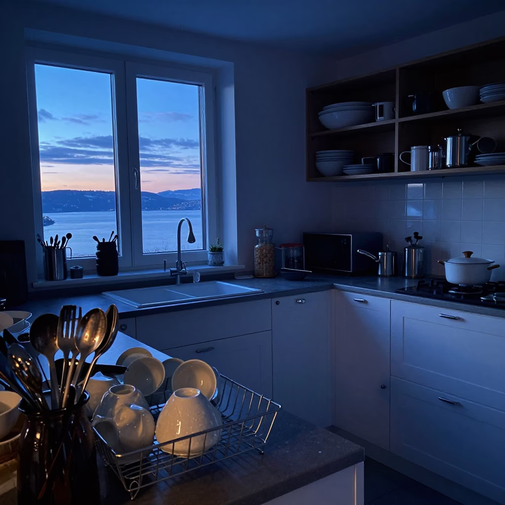 Kitchen Interior at Nautical Dawn Light in Bergen in in Bergen, Norway