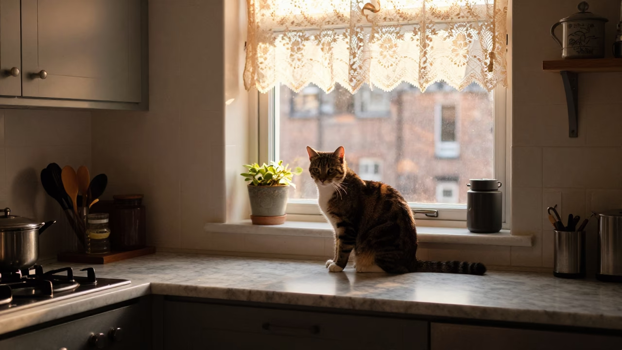Kitchen Interior at The Late Afternoon Light in Liverpool in in Liverpool, United Kingdom