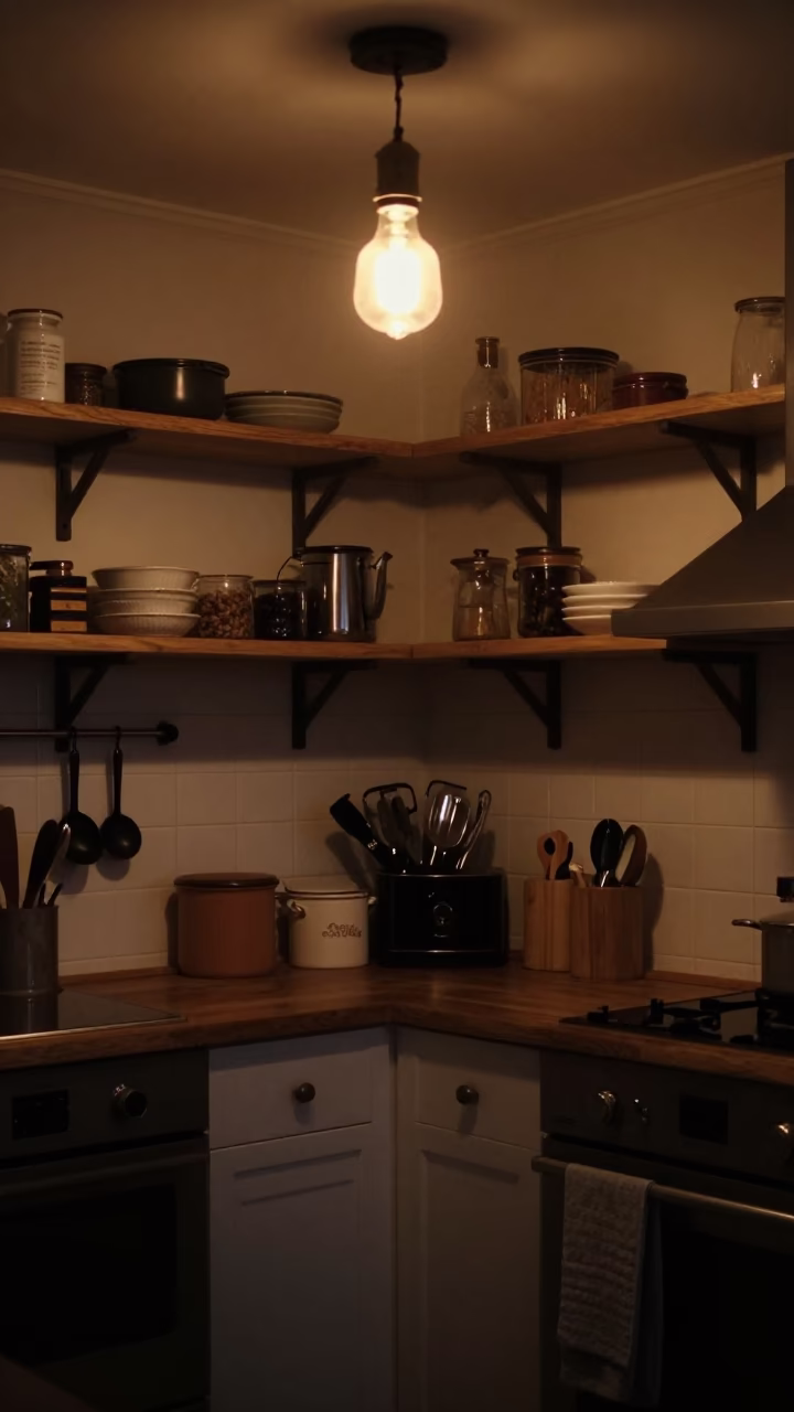 Kitchen Interior in Bergen at Deep In The Night Light in in Bergen, Norway