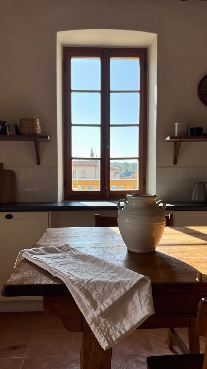 Kitchen Interior in Florence at Clear Late-afternoon Light in in Florence, Italy