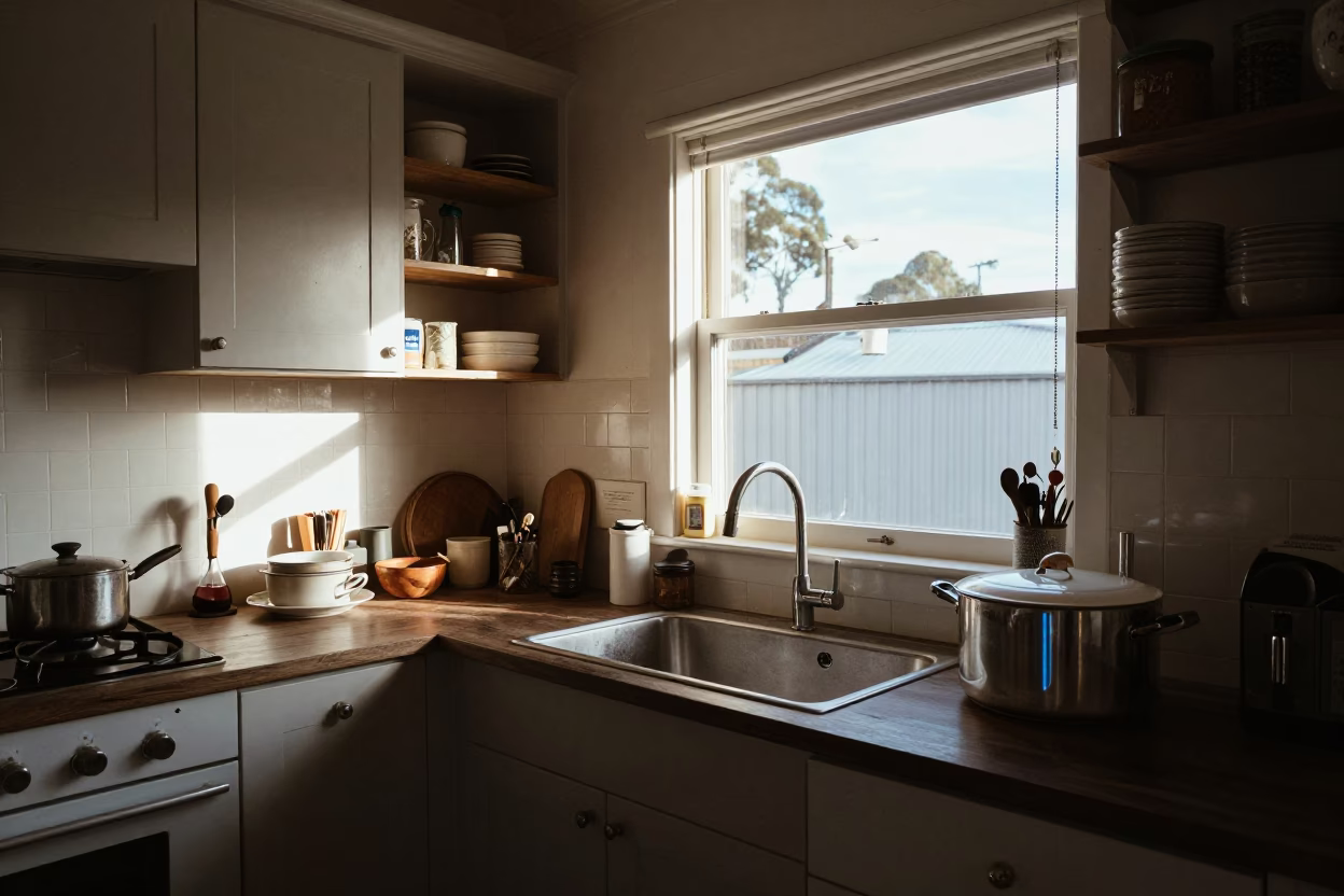Kitchen Interior in Hobart at The Late Morning Light in in Hobart, Tasmania, Australia