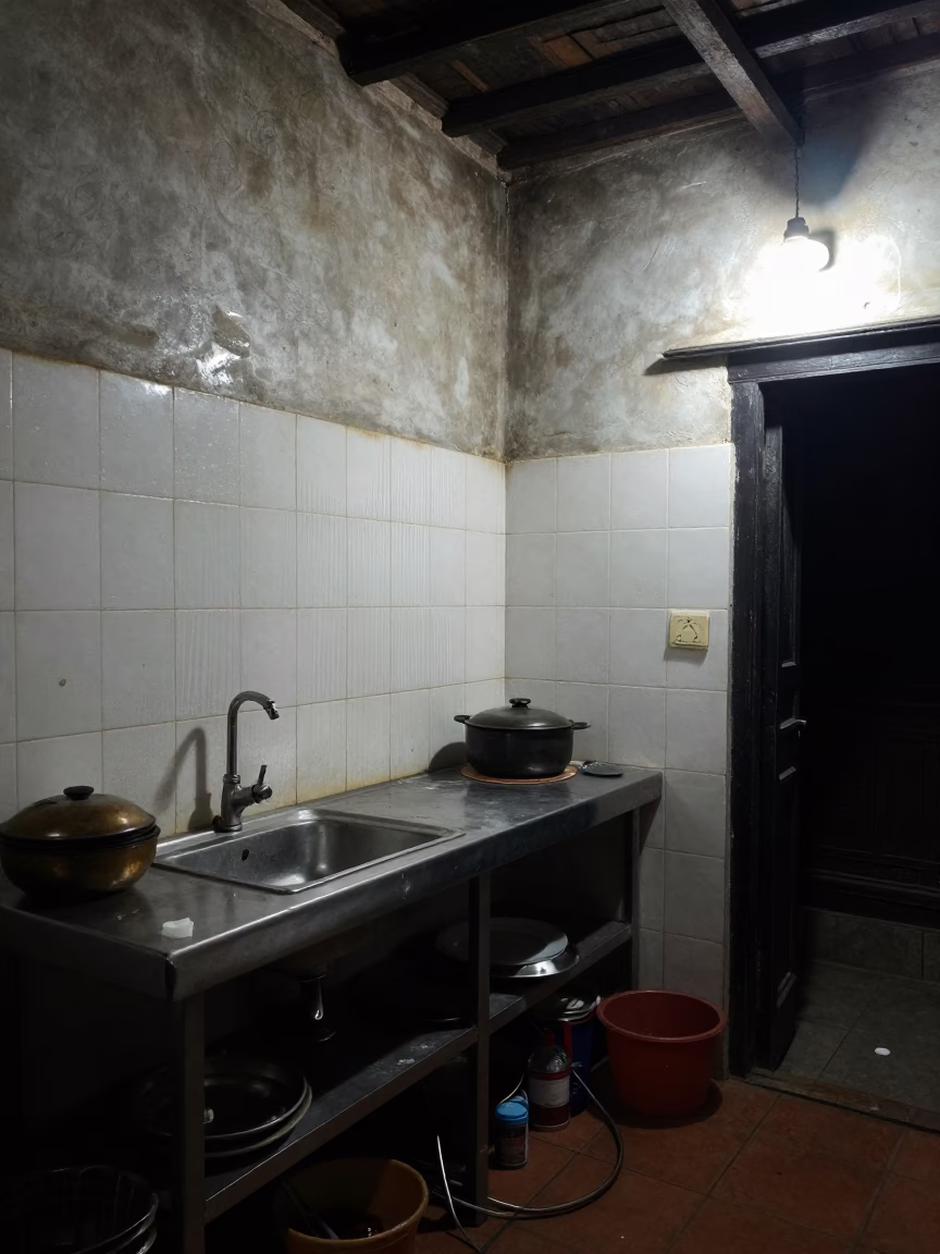 Kitchen Interior in Kathmandu at Deep In The Night Light in in Kathmandu, Nepal