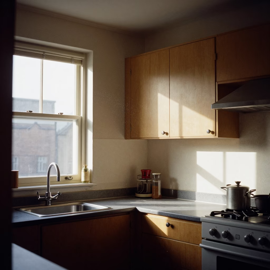Kitchen Interior in Liverpool at Clear Late-afternoon Light in in Liverpool, United Kingdom