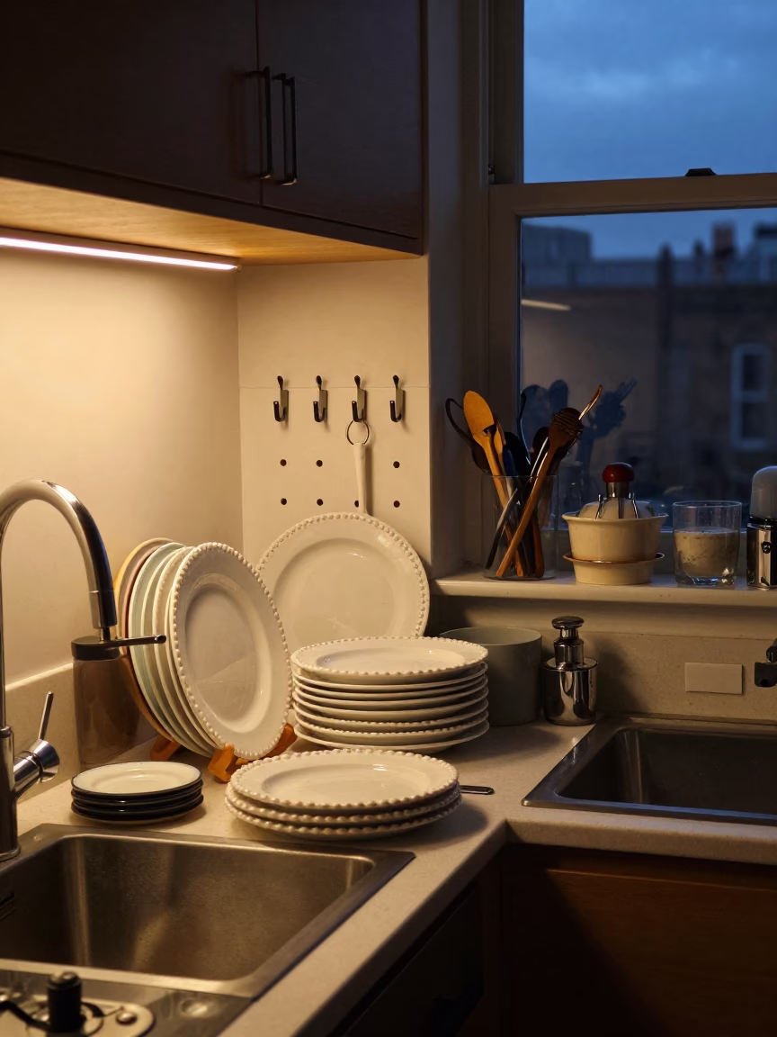 Kitchen Interior in London at Twilight in in London, United Kingdom