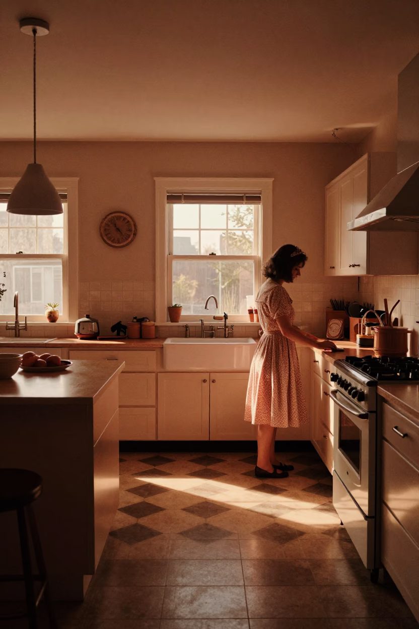 Kitchen Interior in Nashville at Copper-toned Light Before Dusk in in Nashville, Tennessee, United States