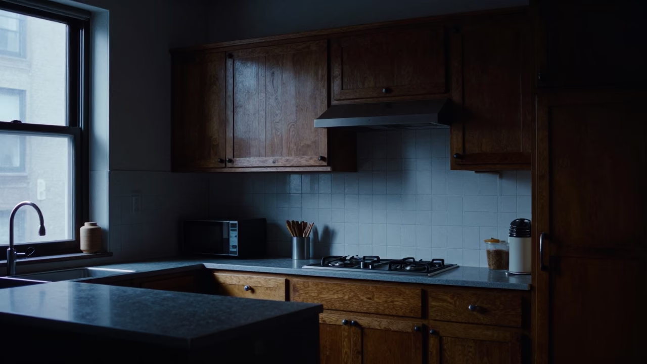 Kitchen Interior in New York at The Predawn Darkness Light in in New York, New York, United States
