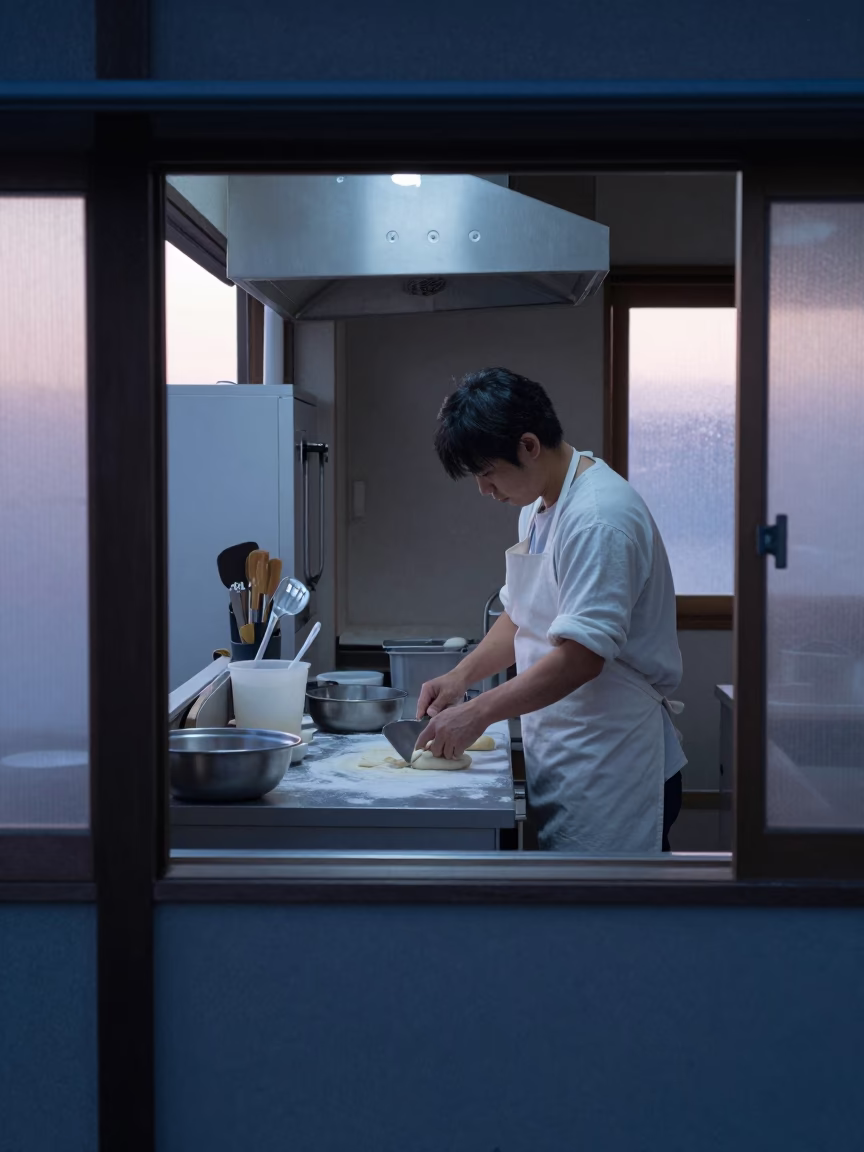 Kitchen Interior in Osaka at Sunrise Light in in Osaka, Japan