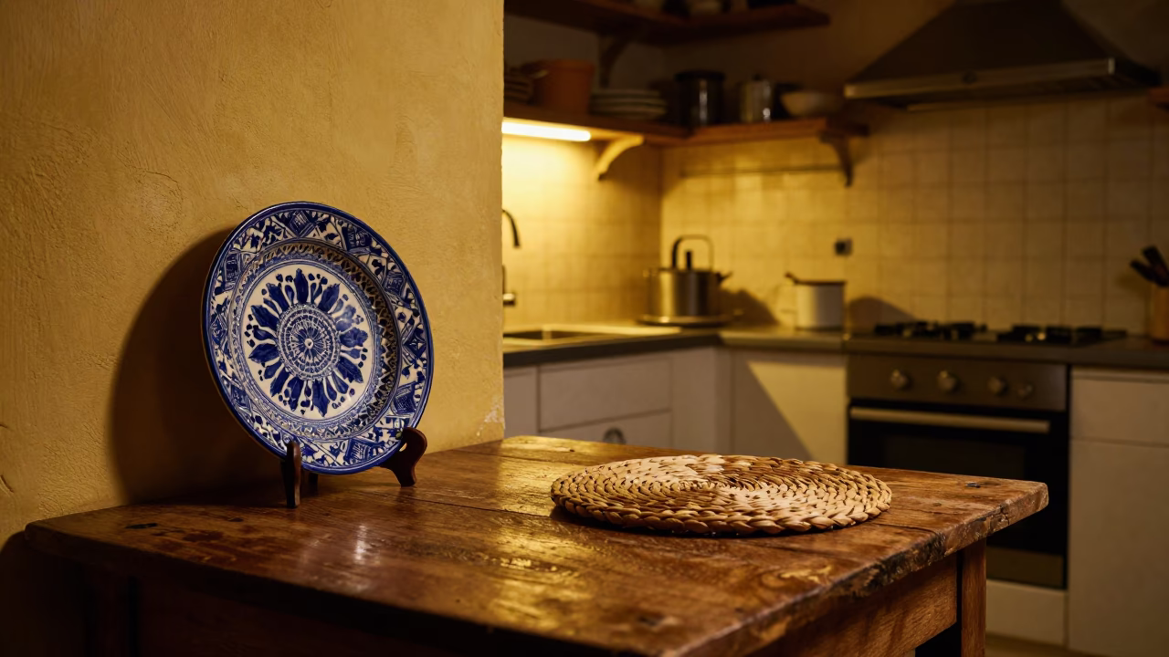 Kitchen Interior in Palermo at Deep In The Night Light in in Palermo, Italy