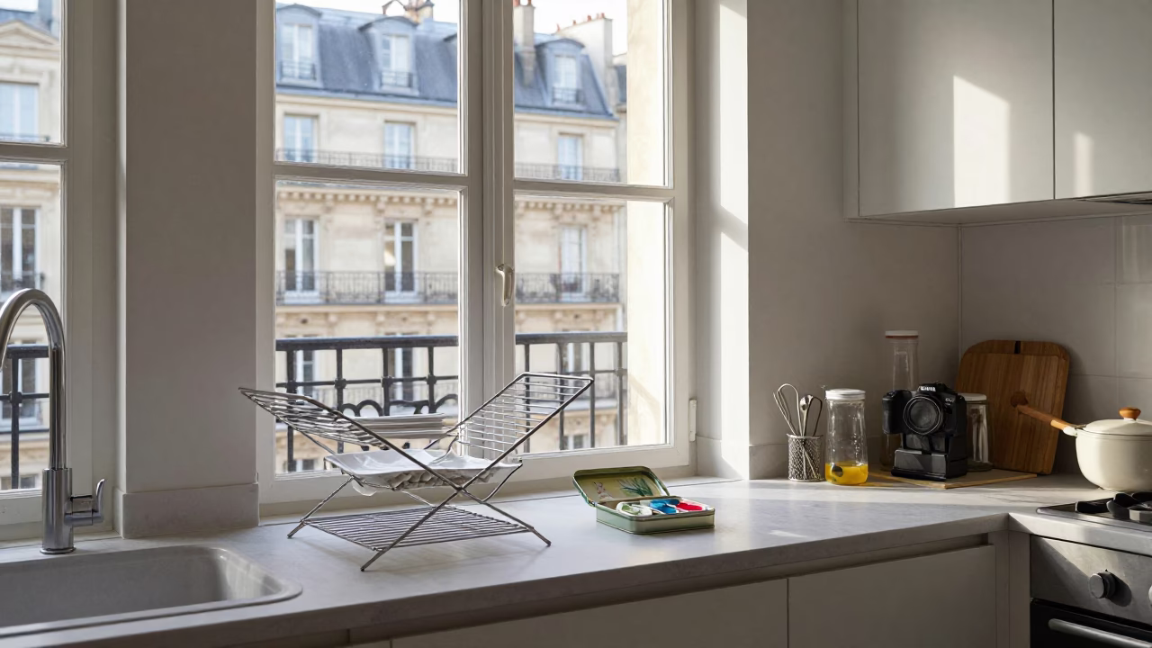 Kitchen Interior in Paris at The Late Afternoon Light in in Paris, France