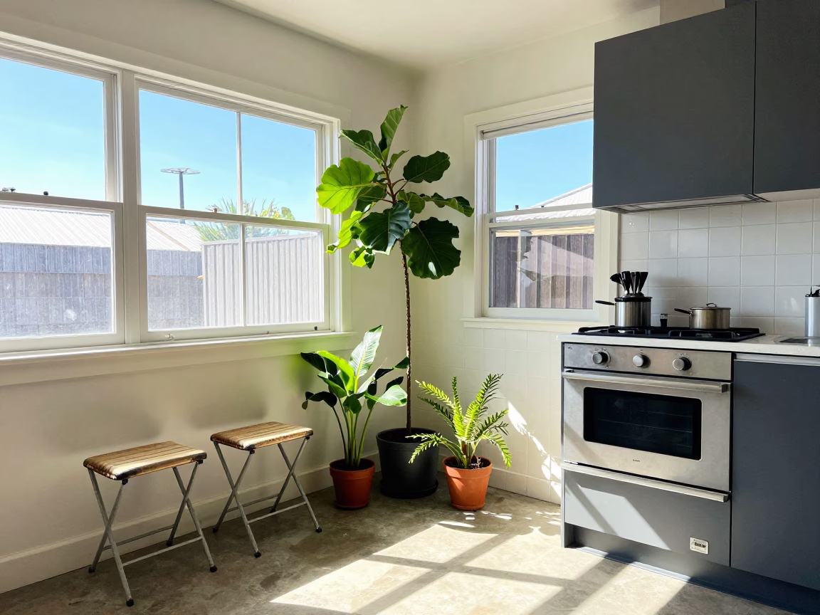 Kitchen Interior in Perth at Bright Midmorning Light in in Perth, Western Australia, Australia